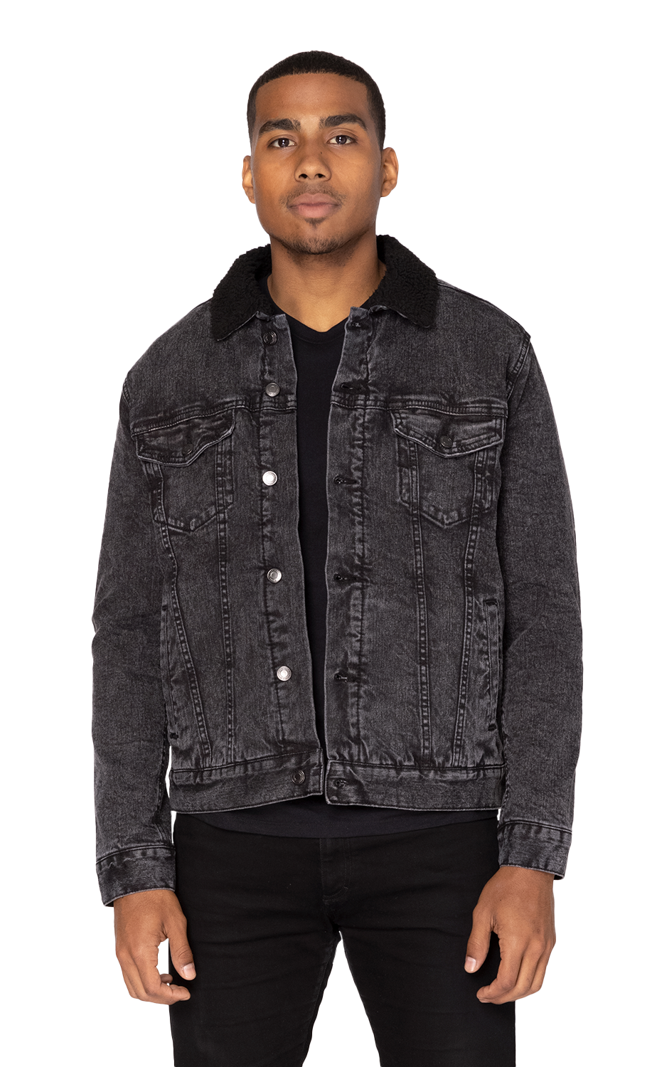 Black Sherpa Lined Denim Jacket Mens Black Sherpa Lined Denim